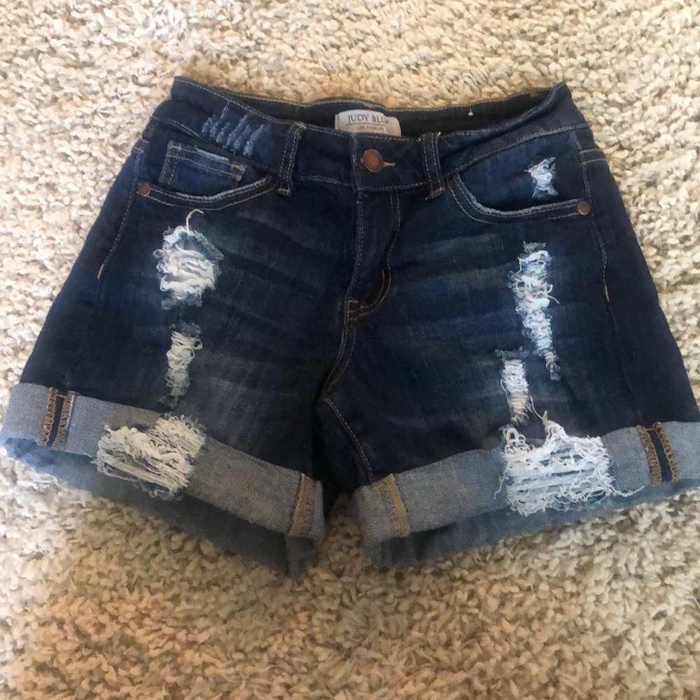 Judy Blue distressed denim shorts.